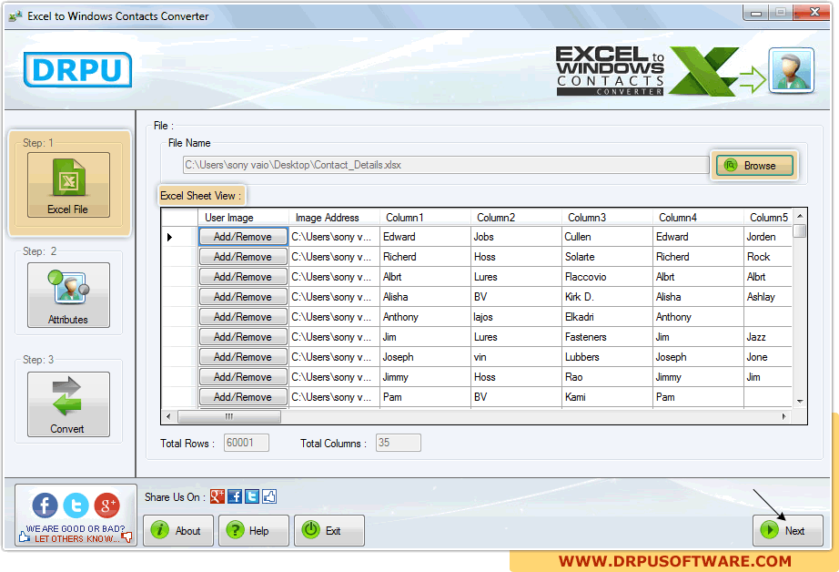 excel  to windows contacts