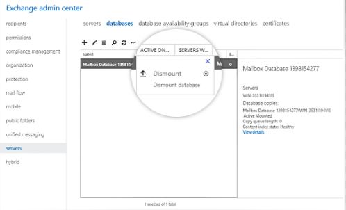 dismount exchange database