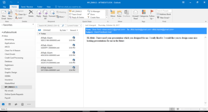 eml files in oulook