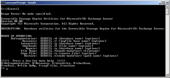 eseutil database recovery command