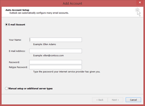 manually add account to desktop outlook