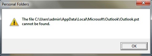 pst cannot be found error resolved