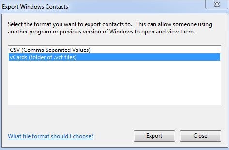 export contacts to vcard