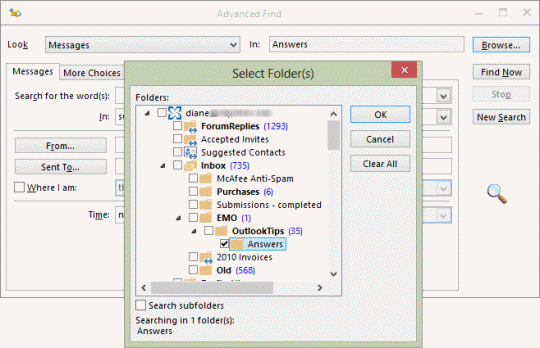 find folder path in outlook