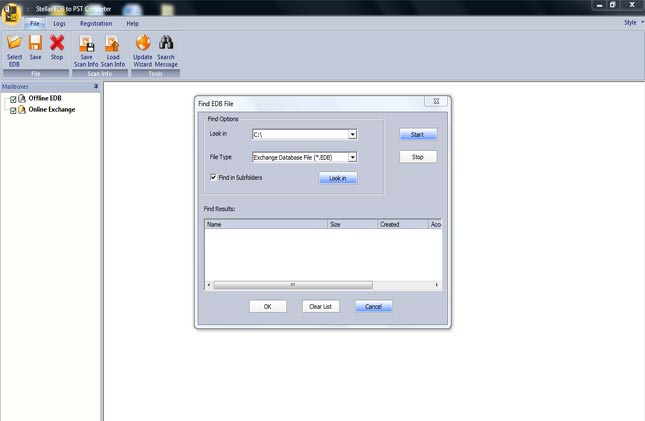 add edb file in stellar edb to pst tool