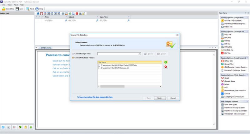 select multiple files for olm to pst converter