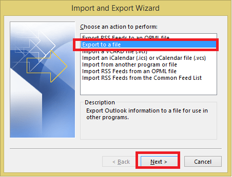 export conatcts in outlook 2016