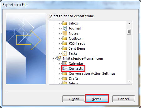 export contacts in outlook 2016