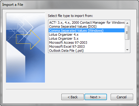export csv to ms outlook