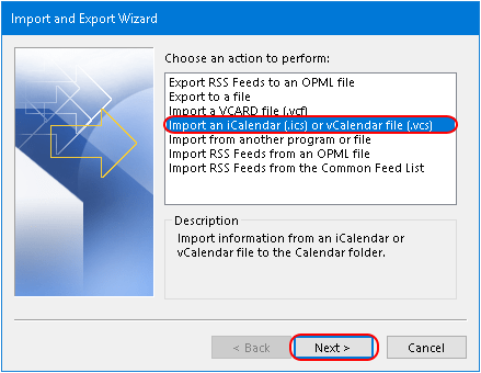 import outlook calendar