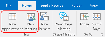 new meeting in outlook calendar 2016