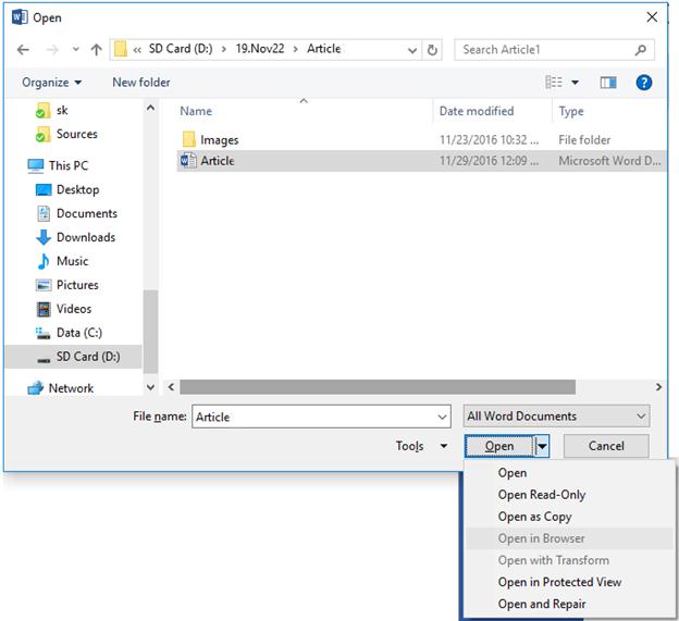 open and repair ms word file