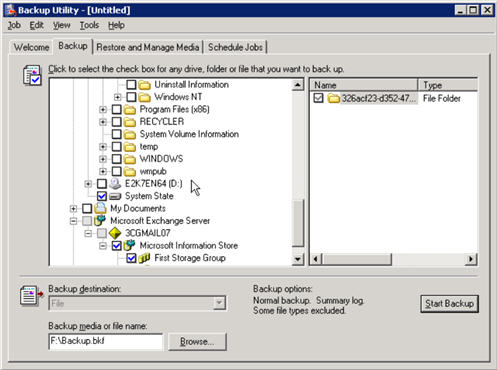 backup system state in exchnage server