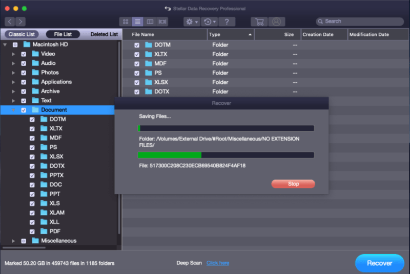 stellar deleted files recovery in mac save option