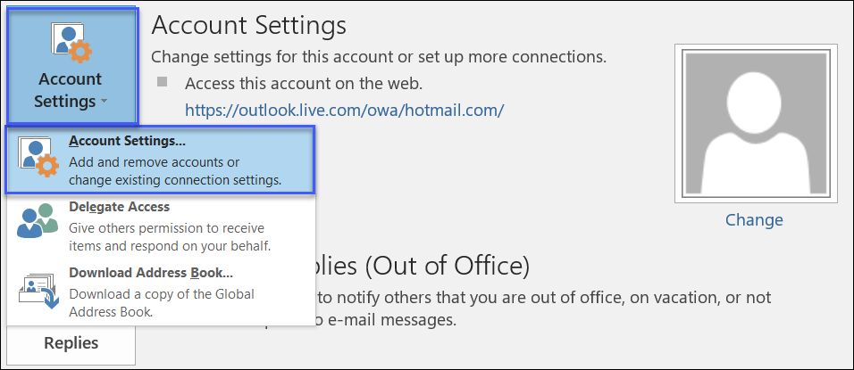 outlook account settings